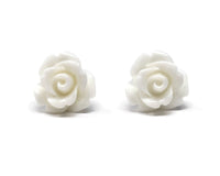 Single Bloom Rose Stud Earrings in White